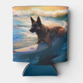 ベルギーシェパードビーチ絵画サーフィン 缶クーラー (正面)