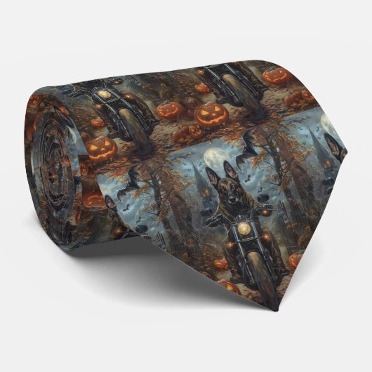 ベルギーシェパードライディングオートバイハロウィンホラー ネクタイ (ロール)