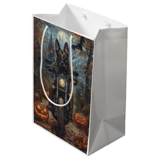 ベルギーシェパードライディングオートバイハロウィンホラー ミディアムペーパーバッグ (裏面アングル)