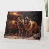 ベルギーシェパード雪そりのクリスマスデコール カード (正面)