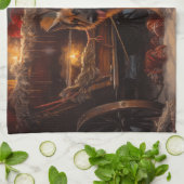 ベルギーシェパード雪そりのクリスマスデコール キッチンタオル (折り畳み)