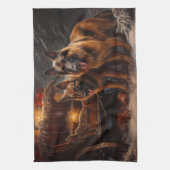 ベルギーシェパード雪そりのクリスマスデコール キッチンタオル (縦)