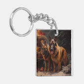 ベルギーシェパード雪そりのクリスマスデコール キーホルダー (正面左)