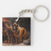 ベルギーシェパード雪そりのクリスマスデコール キーホルダー (裏面)