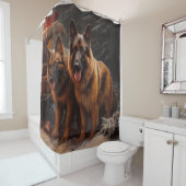 ベルギーシェパード雪そりのクリスマスデコール シャワーカーテン (インサイチュ)