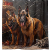 ベルギーシェパード雪そりのクリスマスデコール シャワーカーテン (正面)