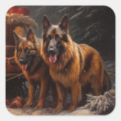 ベルギーシェパード雪そりのクリスマスデコール スクエアシール (正面)