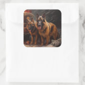 ベルギーシェパード雪そりのクリスマスデコール スクエアシール (バッグ)