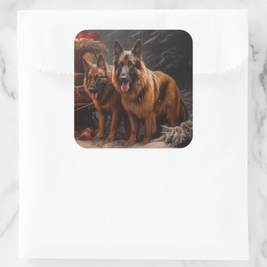 ベルギーシェパード雪そりのクリスマスデコール スクエアシール (バッグ)