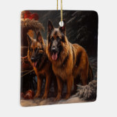 ベルギーシェパード雪そりのクリスマスデコール セラミックオーナメント (右)