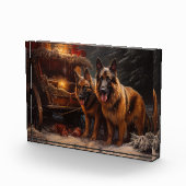 ベルギーシェパード雪そりのクリスマスデコール フォトブロック (右)