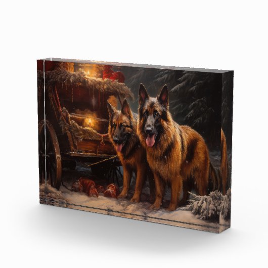 ベルギーシェパード雪そりのクリスマスデコール フォトブロック (右)