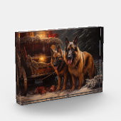 ベルギーシェパード雪そりのクリスマスデコール フォトブロック (左)