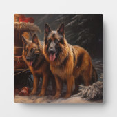 ベルギーシェパード雪そりのクリスマスデコール フォトプラーク (正面)