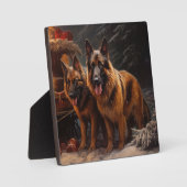 ベルギーシェパード雪そりのクリスマスデコール フォトプラーク (正面)