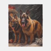 ベルギーシェパード雪そりのクリスマスデコール フリースブランケット (正面)