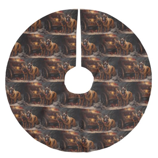 ベルギーシェパード雪そりのクリスマスデコール ブラッシュドポリエステルツリースカート (正面)