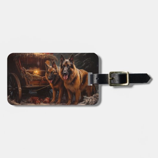 ベルギーシェパード雪そりのクリスマスデコール ラゲッジタグ (正面横)