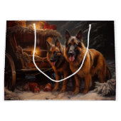 ベルギーシェパード雪そりのクリスマスデコール ラージペーパーバッグ (正面)