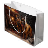 ベルギーシェパード雪そりのクリスマスデコール ラージペーパーバッグ (裏面アングル)