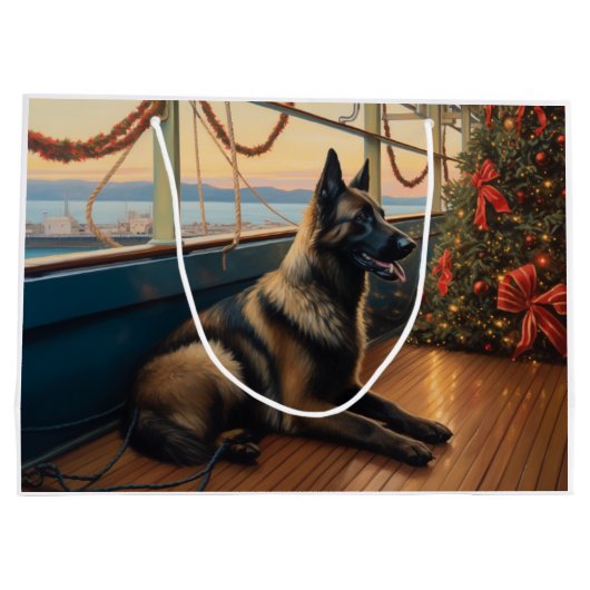 ベルギーシェパード・クリスマスクルーズ:ポーソムホリデー ラージペーパーバッグ (裏面)