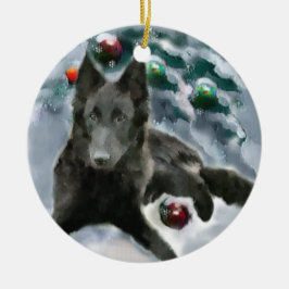 ベルギーシェプドッグクリスマスプレゼントオーナメント セラミックオーナメント