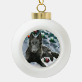 ベルギーシェプドッグクリスマス セラミックボールオーナメント