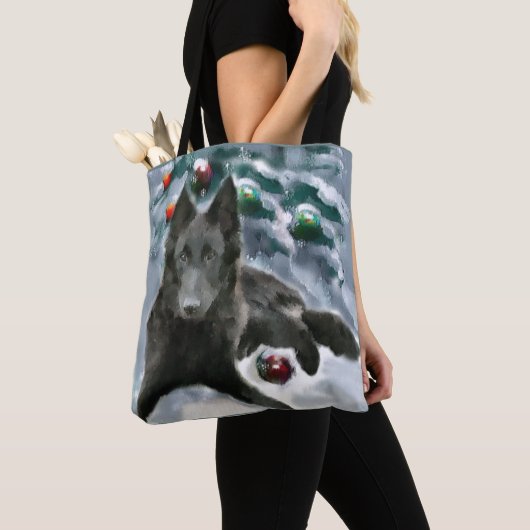 ベルギーシェプドッグクリスマス トートバッグ (クローズアップ)