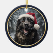 ベルギーシェプドッグサンタハットウィンターフォレスト セラミックオーナメント (正面)