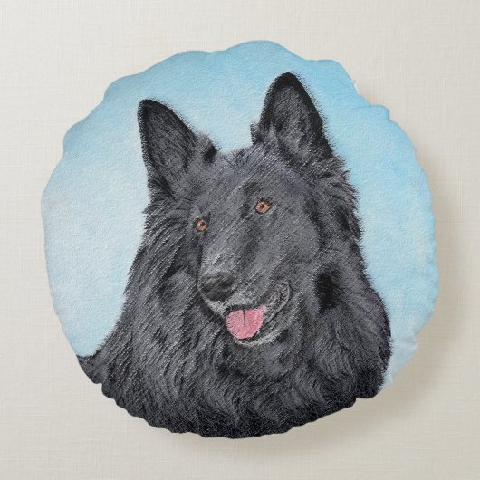ベルギーシェプドッグ絵画ズ – かわいいオリジナルドッグアート ラウンドクッション (裏面)