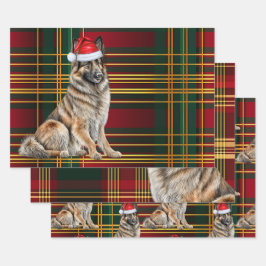 ベルギーテルブレンクリスマスドッグホリデープレイド ラッピングペーパーシート