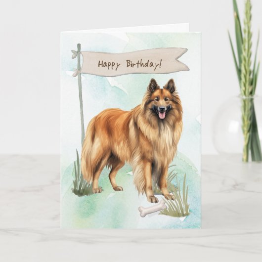 ベルギーテルブレン犬のアウトドアの下の誕生日標識 カード (正面)