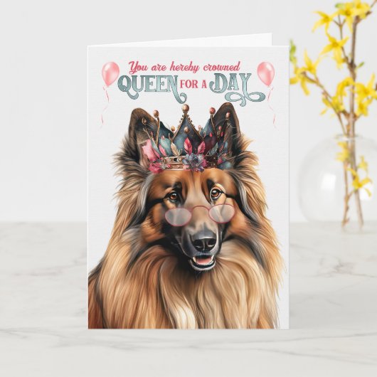 ベルギーテルブレン犬のクイーンのためのデイおもしろい誕生日 カード (黄色い花)