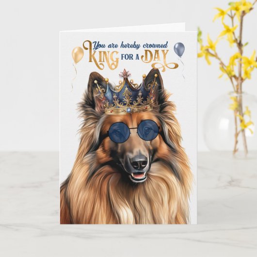 ベルギーテルブレン犬キングのためのデイおもしろい誕生日 カード (黄色い花)