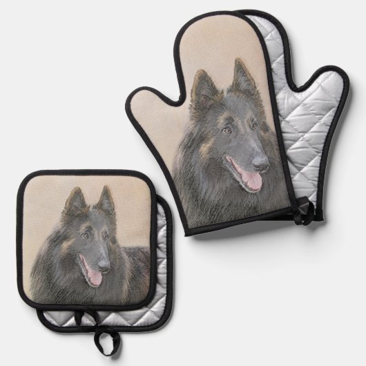 ベルギーテルヴレン絵を描シェパード犬アート 鍋つかみ&鍋敷きセット (正面/裏面)