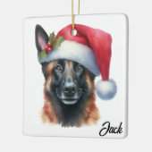 ベルギーパーソナライズされたのマリノワンドッグとサンタハット セラミックオーナメント (左)