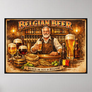 ベルギービールタバーンの温かみのあるヴィンテージポスター ポスター