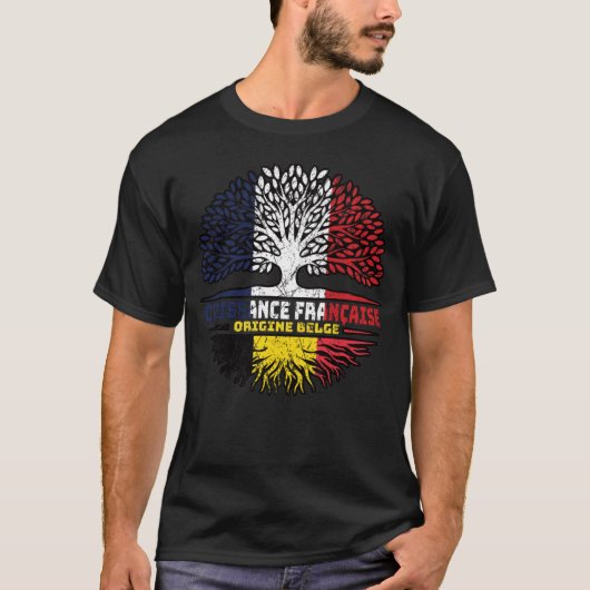 ベルギーフランスのベルギーフランスツリールーツ国旗 Tシャツ (正面)