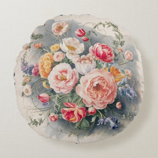 ベルギーフローラエレガンス装飾用クッションカバー ラウンドクッション (正面)