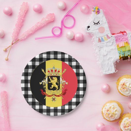 ベルギープレート、バッファロー・プレイド&ベルギー国旗 ペーパープレート (パーティー)