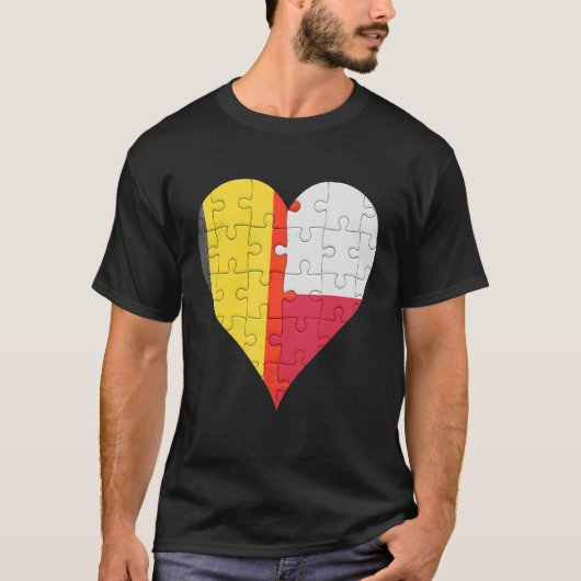 ベルギーポーランド国旗のハート Tシャツ (正面)