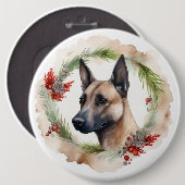 ベルギーマリノアのクリスマスリースの華やかな仔犬 缶バッジ (正面&裏面)