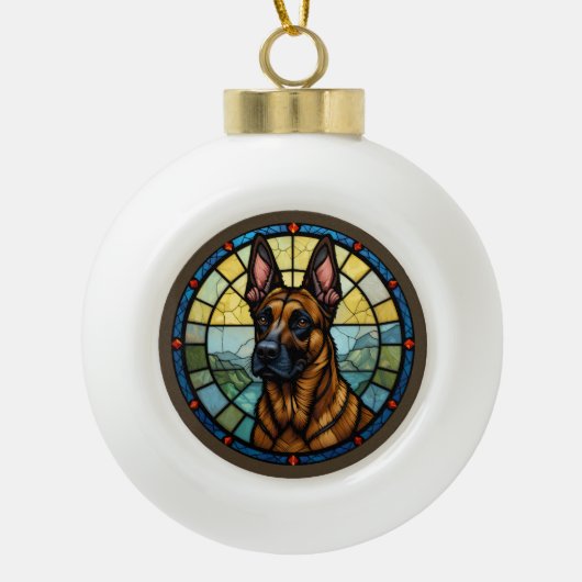 ベルギーマリノアのステンドグラススタイルのイラスト セラミックボールオーナメント (正面)