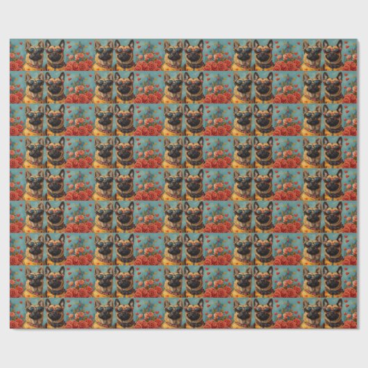 ベルギーマリノイとハートバラバレンタインデー ラッピングペーパー (フラット)