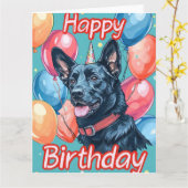 ベルギーマリノイとバルーン誕生日 カード (黄色い花)