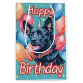 ベルギーマリノイとバルーン誕生日 ミディアムペーパーバッグ (正面)