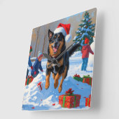 ベルギーマリノイクリスマスフェスティバル雪のシーン スクエア壁時計 (傾斜)