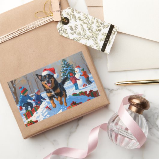 ベルギーマリノイクリスマスフェスティバル雪のシーン 長方形シール (ギフト)