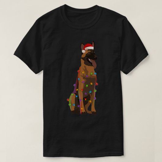 ベルギーマリノイスクリスマスライトクリスマスドッグ恋人 Tシャツ (デザイン正面)