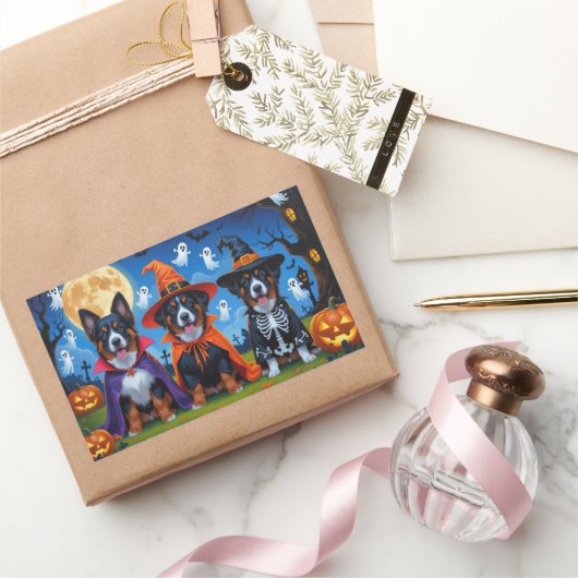 ベルギーマリノイスドッグスパンプキンハロウィンおもしろい 長方形シール (ギフト)